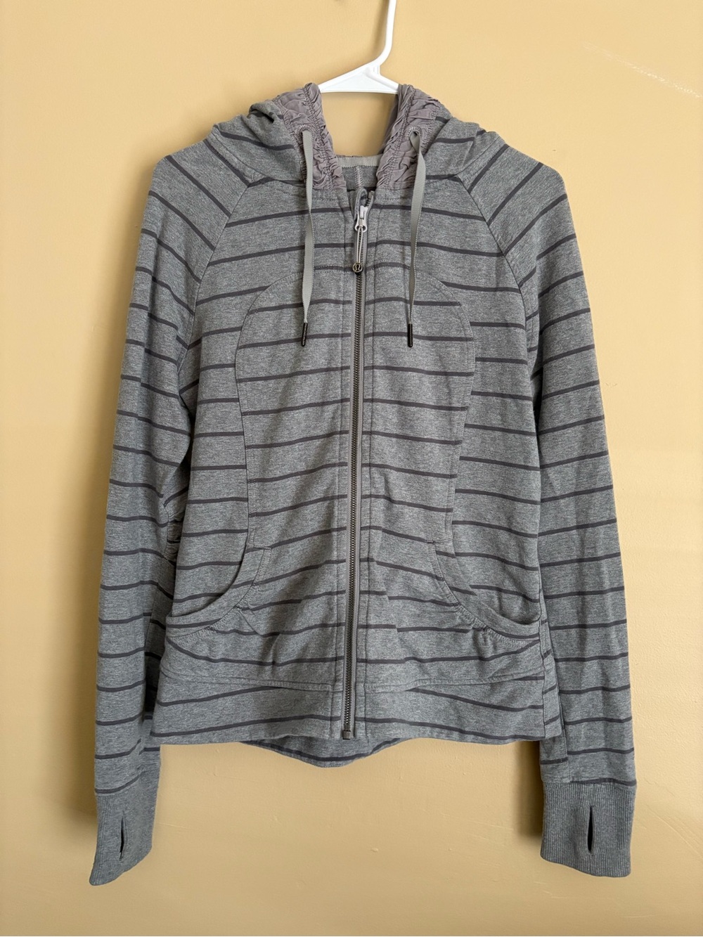 Lululemon Gray Striped Scuba Hoodie Jacket Size 10